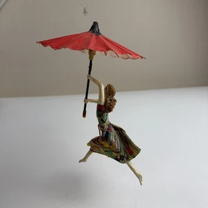 Sarena Mann selten Vintage 2002 Pappmaché Kunst Mobile Fee Dame fliegt roter Regenschirm - Bild 1 von 24