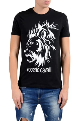 Camiseta Roberto Cavalli Para Hombre Negra Adornada León Cuello Redondo US M IT 50 Foto 1 de 4