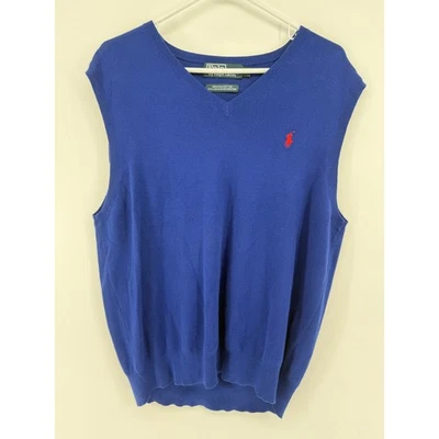 Polo Ralph Lauren Mens Sweater Vest L Pima Cotton Blue Sleeveless Knit Top - Image 1 of 3