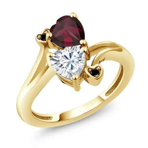 18K Yellow Gold Plated Silver Rhodolite Garnet White Moissanite and Black - Picture 1 of 6