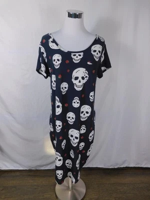 No Boundaries Dress Womens XL Skull Rose Print Short Sleeve Gothic Halloween - Image 1 of 4