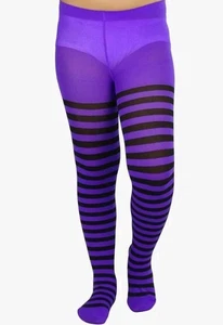 Amscan Girl's Halloween Costume Assorted Full Length Nylon Tights, S/M, PUR/BLK - Picture 1 of 15