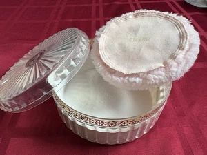Vintage Kunststoff Staubpulverdose mit Puff - Bild 1 von 2