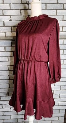 Speechless Junior’s 3/4 Balloon Sleeve Blouson Short Dress Size XL Burgundy - Image 1 of 4