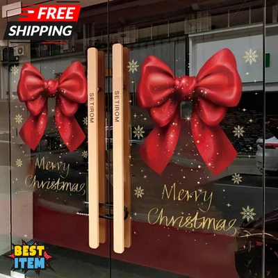 CHRISTMAS BOW GIFT BOX ART DECALS REMOVABLE WINDOW STICKERS WALL HOME SHOP DECOR - Image 1 of 4