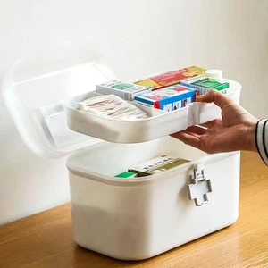 2 Layers Plastic First Aid Box with Portable Handle,Emergency Medicine Kit Ca... - Picture 1 of 14