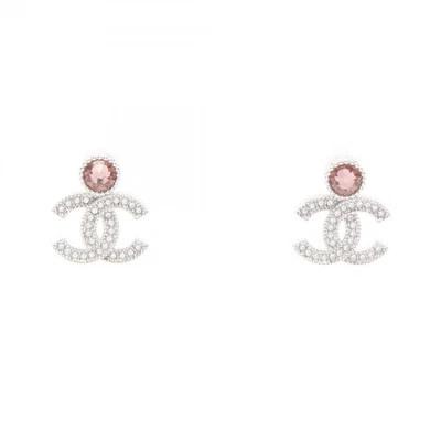 Pendientes perforados marca CHANEL COCO acero inoxidable cristales pedrería rosa usados Foto 1 de 4