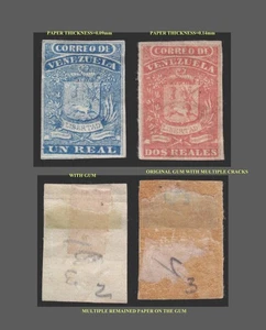 1859-1962 VENEZUELA ARMS 1R BLUE 2R RED H,COARSE IMPRESSION SCT.5,6 MI.2II-3II - Picture 1 of 1
