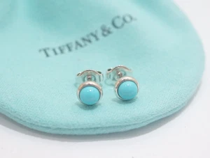 Tiffany & Co Elsa Peretti Silver Color By Yard Blue Turquoise Stud Earrings - Picture 1 of 6