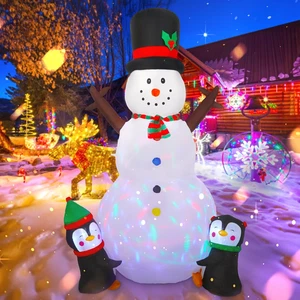 8FT/244 Cm Gonfiabile Natale Pupazzo Di Neve Con 2 Pinguini Luminosi LED – Decor - Foto 1 di 12