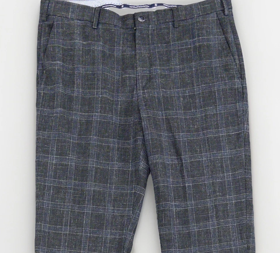 Hart Schaffner & Marx Hombres Gris Cuadros Vestido Pantalones Lana Seda Lino 38x32 Foto 1 de 4