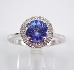 Anello nuziale alone tanzanite 3 carati taglio rotondo creato da laboratorio in oro bianco 14K placcato - Foto 1 di 4