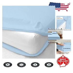 Elegant Light Blue Zipper Fitted Twin Sheet - 8 inch Deep Pockets, Wrinkle-Free - Picture 1 of 11