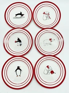 Marshall Field's Marketplace POLAR BEAR & PENGUIN 6.75" Canape Plate Set 6Pc New - Picture 1 of 11