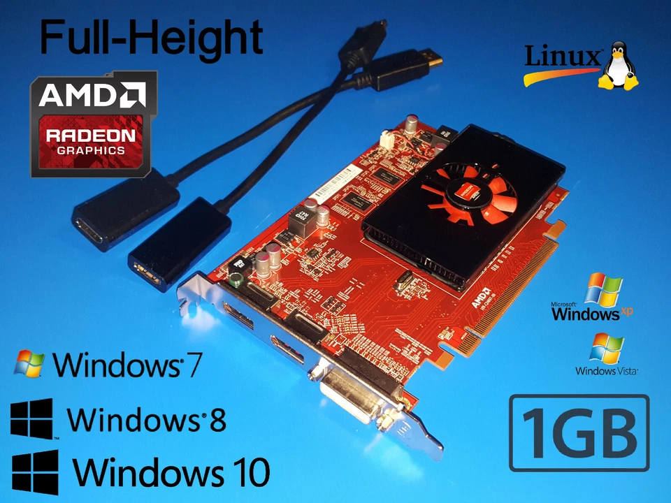 HP z200 z210 z220 z230 z240 z400 z600 z800 1GB Graphics Card + Dual HDMI Cables - Image 1 of 1