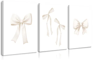 Bow Wall Art Coquette Room Canvas Decor Beige Bow Poster Preppy Wall Deocr Ae... - Picture 1 of 7