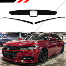 GLOSSY BLACK FRONT GRILL GARNISH TRIM + EYELID COVER FOR 2018-2020 HONDA ACCORD