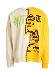 NWT Just Cavalli orange/cream cotton tattoo print Sweatshirt Sz S - Picture 1 of 11