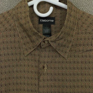 Claiborne Shirt Mens Large Brown Tan Diamond Argyle Button Up Long Sleeve Casual - Picture 1 of 13