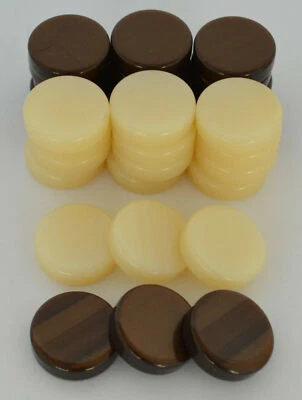30 Small Acrylic Backgammon Checkers - Chips Brown & Ivory 1 inch - High Quality - Image 1 of 2