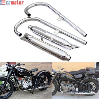 Tubo de cabezal silenciador de escape cromado doble cola de pez para BMW M1 M72 R71 R12 CJ Dnepr Foto 1 de 4