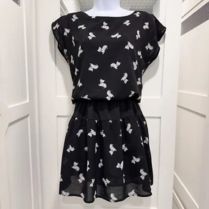 Forever 21 Cat Mini Dress Small Black Drop Waist Kitten Sheer Blousen White Cats - Picture 1 of 7