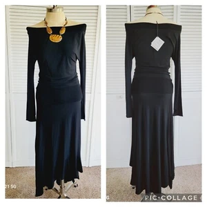 Paco Rabanne Black Stretch Asymmetrical Hem Dress Medium 38 Long Sleeve Midi NWT - Picture 1 of 15