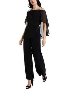 MSK Embellished Strap Side-Drape Jumpsuit Women's XL Black Back Zip Closure - Picture 1 of 15