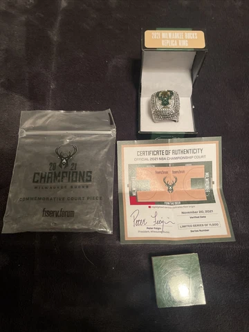 Milwaukee Bucks 2021 Championship Ring And Floor Piece Cover