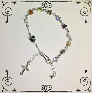 Handgefertigtes Silber Rosenkranz Armband mit Swarovski Schmetterlingen 8 Zoll - Bild 1 von 6