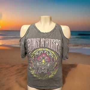 Guns N Roses Grafik T-Shirt Damen Cold Shoulder grau Band Tee 80er Rock XS - Bild 1 von 4