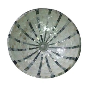 White Marble Power Room Sink Mother of Pearl Overlay Work Unique Sink for Office - Picture 1 of 3