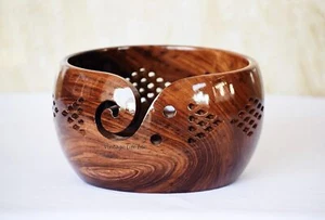 Wooden Yarn Bowl Perfect for Knitting & Crocheting, Smooth Finish, Natural Grain - Picture 1 of 17
