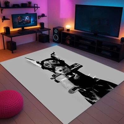 Doberman Rug, Gamer Room Decor, Edgy Dog Art Carpet, Cool Gaming Room Rug - Image 1 of 4