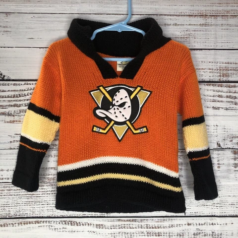 Anaheim Mighty Ducks Acrylic Wool NHL Hooded Sweater Jersey Size 2 Toddler 2T Cover