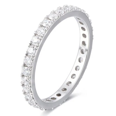 2.8mm 925 Sterling Silver Eternity Wedding Band CZ Engagement Ring 2.5-15 S10680 - Image 1 of 4