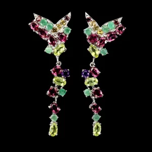 925 Sterling Silver Earrings Peridot Emerald Garnet Sapphire Gemstone Jewelry - Picture 1 of 14