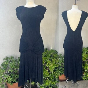 Vtg Sexy Romantic Black Dress Midi Backless M Hearts - Picture 1 of 11