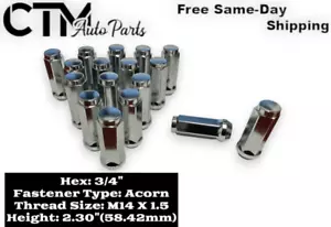 20pc 2.3" Tall Chrome 14x1.5 Bulge Acorn Lug Nuts 3/4"Hex C1500/2500 K1500/2500 - Picture 1 of 4