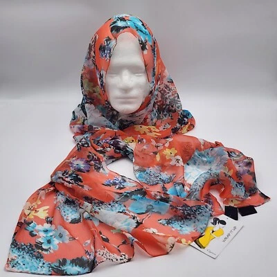 NEW Cejon Floral Women's Polyester Scarf Orange Yellow Blue 72"  NWT - Image 1 of 4