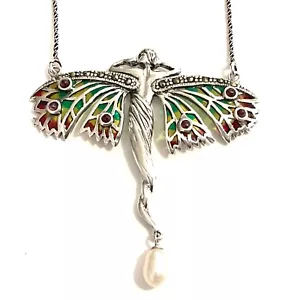 Sterling Silver Art Nouveau Ruby Spirit Angel Goddess Christmas Fairy Necklace - Picture 1 of 6