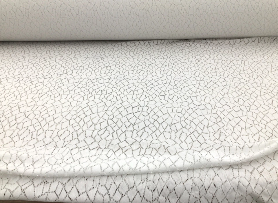 Embroidered Stretch Lace Apparel Fabric Sheer Abstract White GG512 - Image 1 of 1