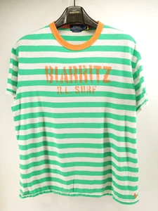 Polo Ralph Lauren Men's Orange Crewneck Green Strip Pony T-Shirt Size Large - Picture 1 of 8