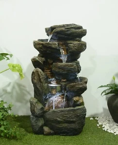 Clearance-Large Multi-Levelled Outdoor Fountain W/LEDs Tiered Water Fountain - Picture 1 of 5