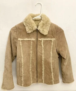 Girls Wilsons Leather Kids Jacket S Small 7 8 9 16” Beige Suede Fuzzy Winter - Picture 1 of 9