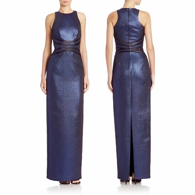 PAMELLA ROLAND⚡️{$1,060} Vestido jacquard lúrex azul metálico talla 6 | Pequeño Foto 1 de 4