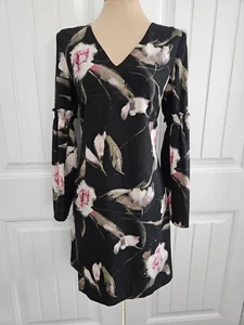 WHITE HOUSE BLACK MARKET Black Floral Dress Women's Sz 6 Zip Back V-neck WHBM - Picture 1 of 11