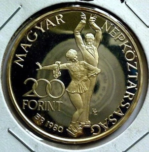 1980 HUNGARY - 200 FORINT - LAKE PLACID OLYMPICS / FIGURE SKATING - PROOF SILVER - Picture 1 of 5