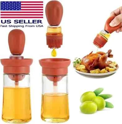 2 in 1 Brown Oil Dispenser Bottle w/ Basting Brush & Dropper Cooking BBQ - Image 1 of 4