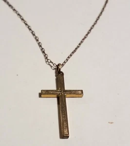 Vintage 12k Gold Filled 1" Cross On 11" Chain Religious Necklace Easter Gift 12" - Picture 1 of 13